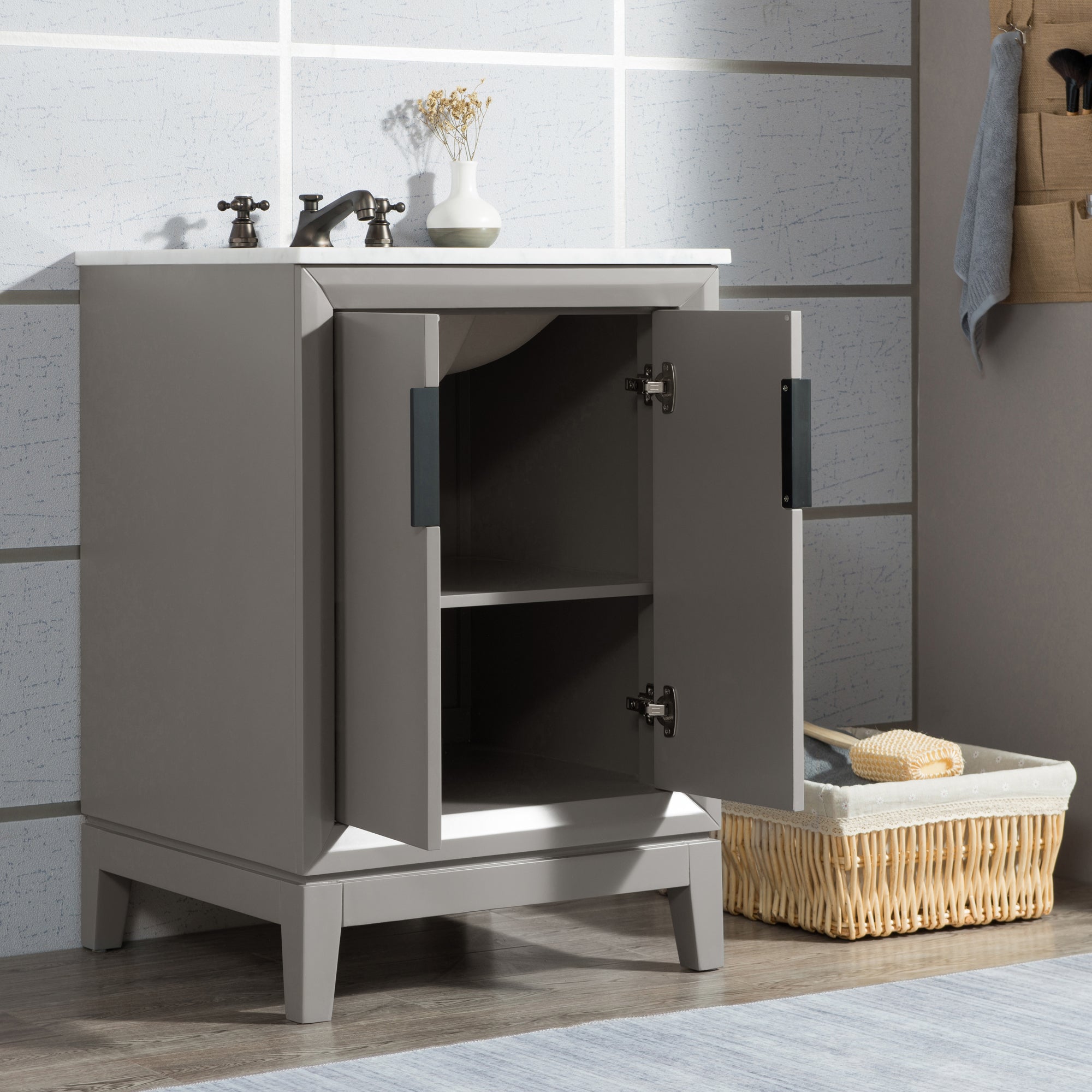 Water Creation | Elizabeth 24-Inch Single Sink Carrara White Marble Vanity In Cashmere Grey  | EL24CW03CG-000000000