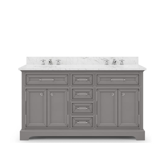 Water Creation | 60 Inch Cashmere Grey Double Sink Bathroom Vanity With Faucet From The Derby Collection | DE60CW01CG-000BX0901