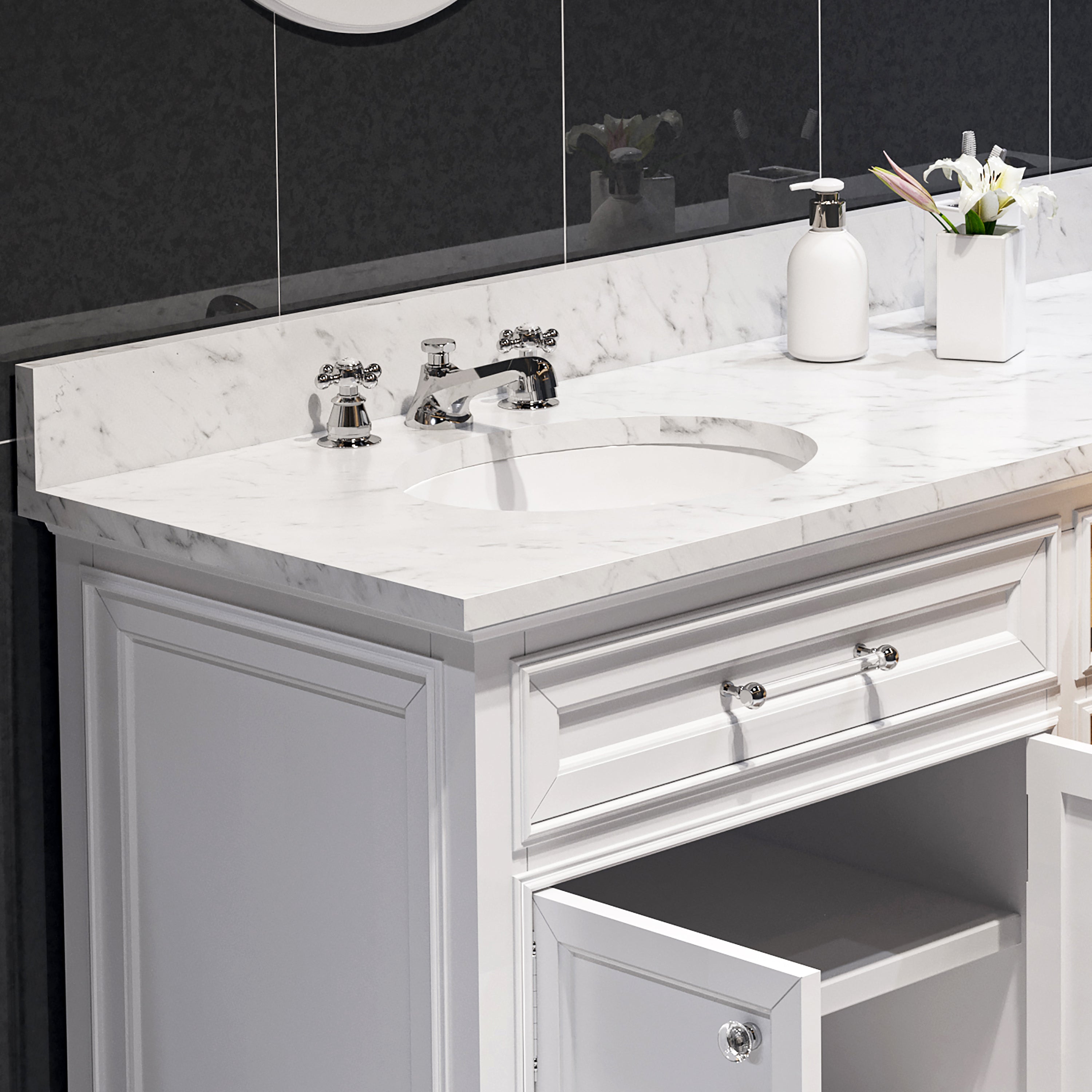 Water Creation | 72 Inch Pure White Double Sink Bathroom Vanity With Matching Framed Mirrors From The Derby Collection | DE72CW01PW-O24000000