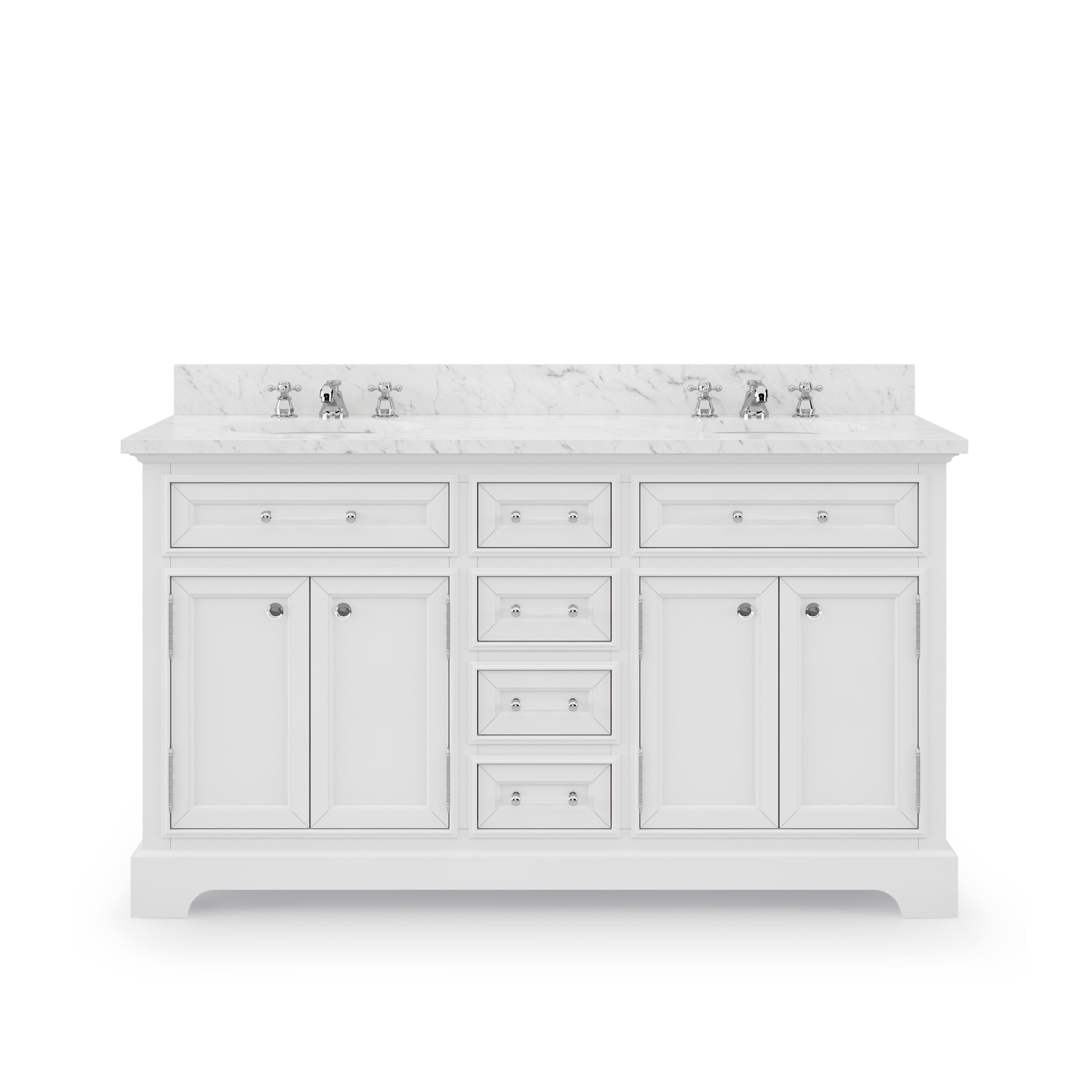 Water Creation | 60 Inch Pure White Double Sink Bathroom Vanity With Faucet From The Derby Collection | DE60CW01PW-000BX0901