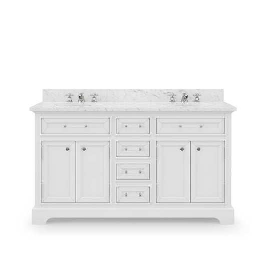 Water Creation | 60 Inch Pure White Double Sink Bathroom Vanity With Faucet From The Derby Collection | DE60CW01PW-000BX0901