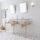 Water Creation | Embassy 72 Inch Wide Double Wash Stand, P-Trap, Counter Top with Basin, and F2-0012 Faucet included in Satin Gold Finish | EB72D-0612