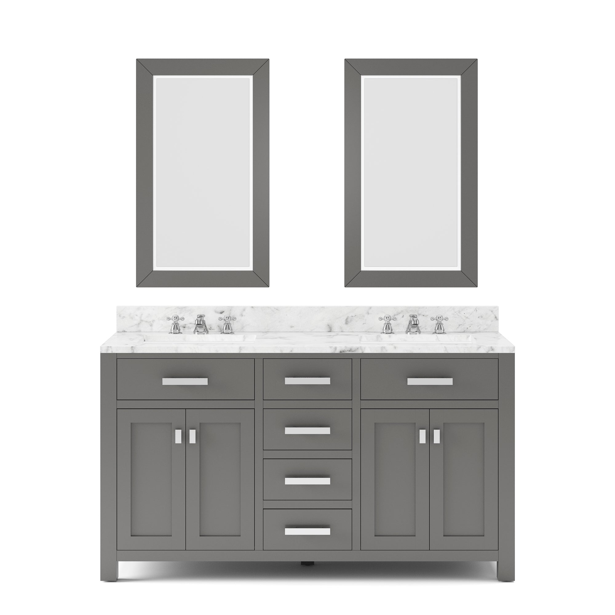 Water Creation | 60 Inch Cashmere Grey Double Sink Bathroom Vanity With 2 Matching Framed Mirrors And Faucets From The Madison Collection | MS60CW01CG-R21BX0901