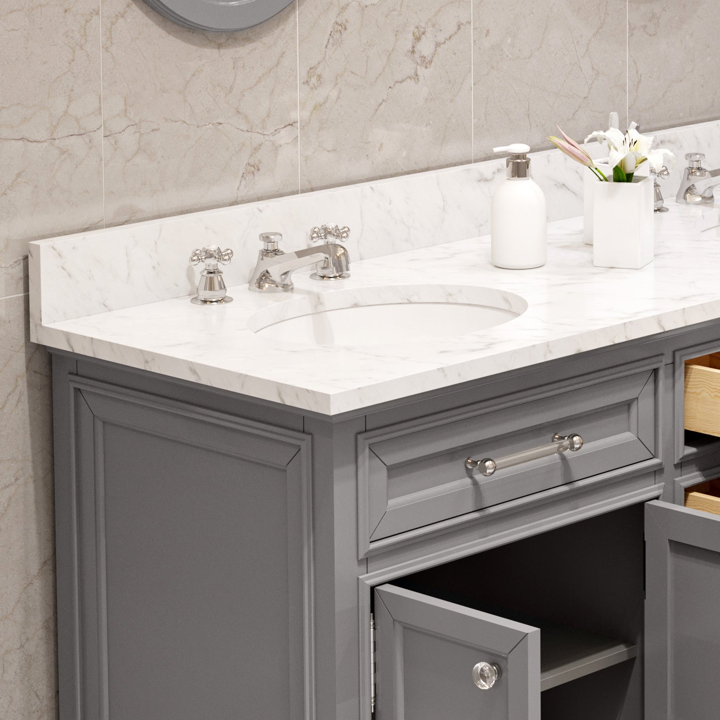 Water Creation | 60 Inch Cashmere Grey Double Sink Bathroom Vanity From The Derby Collection | DE60CW01CG-000000000