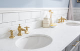 Water Creation | 72" Palace Collection Quartz Carrara Cashmere Grey Bathroom Vanity Set With Hardware And F2-0013 Faucets in Satin Gold Finish And Only Mirrors in Chrome Finish | PA72QZ06CG-E18FX1306