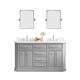 Water Creation | 60" Palace Collection Quartz Carrara Cashmere Grey Bathroom Vanity Set With Hardware And F2-0012 Faucets, Mirror in Chrome Finish | PA60QZ01CG-E18TL1201