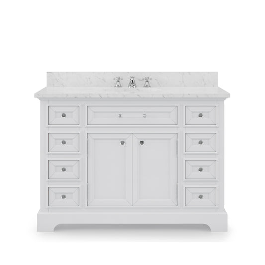 Water Creation | 48 Inch Pure White Single Sink Bathroom Vanity With Faucet From The Derby Collection | DE48CW01PW-000BX0901