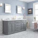 Water Creation | 72" Palace Collection Quartz Carrara Cashmere Grey Bathroom Vanity Set With Hardware And F2-0013 Faucets, Mirror in Chrome Finish | PA72QZ01CG-E18FX1301