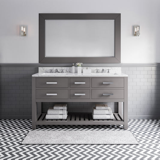 Water Creation | 60 Inch Cashmere Grey Double Sink Bathroom Vanity With Matching Framed Mirror And Faucet From The Madalyn Collection | MA60CW01CG-R60BX0901