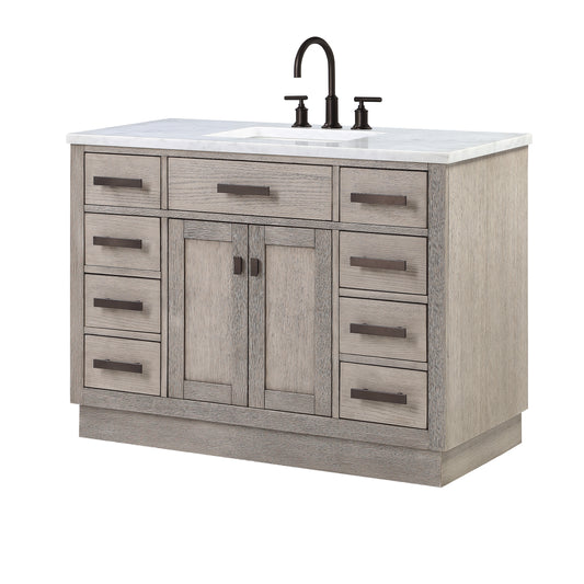 Water Creation | Chestnut 48 In. Single Sink Carrara White Marble Countertop Vanity In Grey Oak | CH48CW03GK-000000000