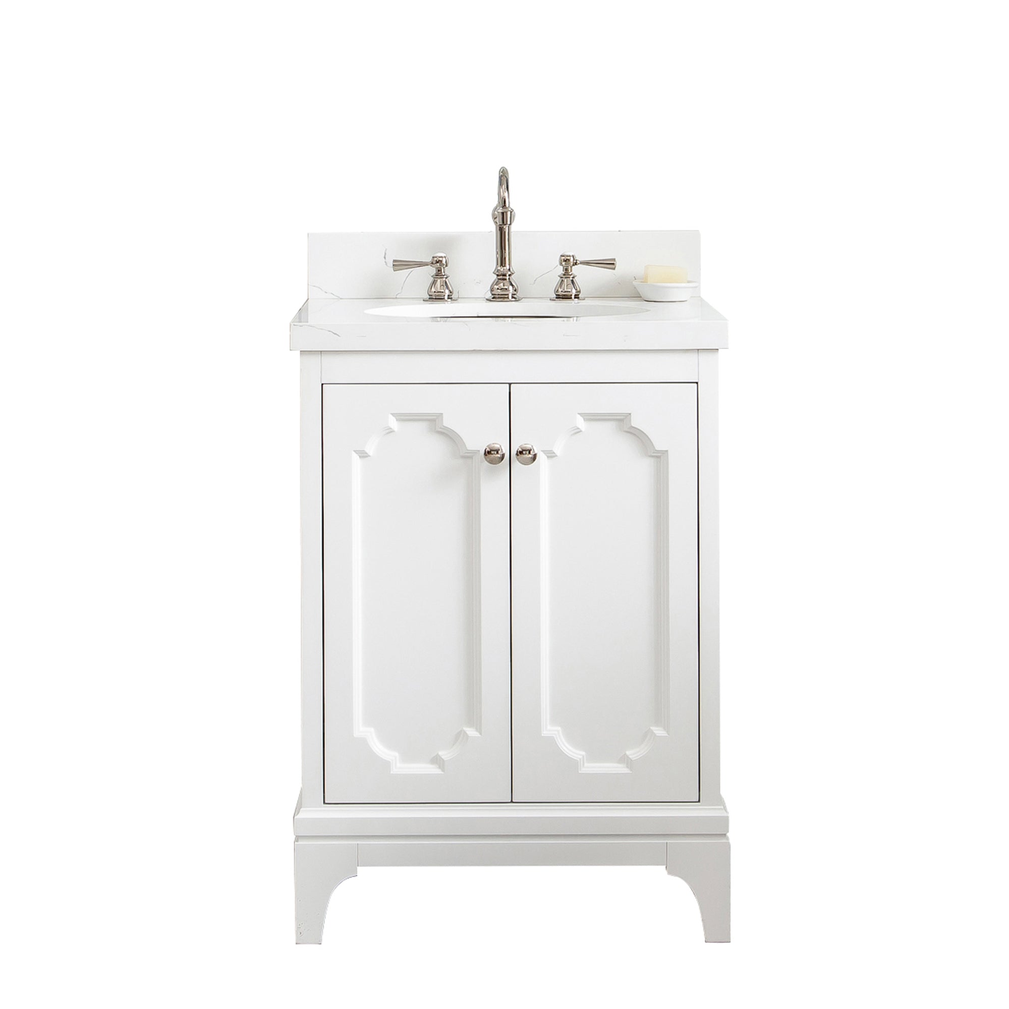 Water Creation | Queen 24-Inch Single Sink Quartz Carrara Vanity In Pure White  With F2-0012-05-TL Lavatory Faucet(s) | QU24QZ05PW-000TL1205