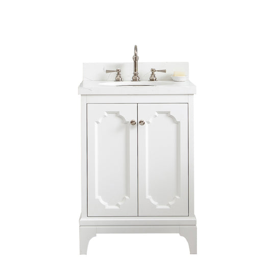 Water Creation | Queen 24-Inch Single Sink Quartz Carrara Vanity In Pure White  With F2-0012-05-TL Lavatory Faucet(s) | QU24QZ05PW-000TL1205