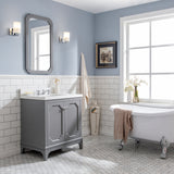 Water Creation | Queen 30-Inch Single Sink Quartz Carrara Vanity In Cashmere Grey  | QU30QZ01CG-000000000