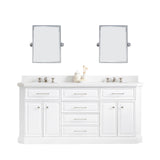 Water Creation | 72" Palace Collection Quartz Carrara Pure White Bathroom Vanity Set With Hardware And F2-0009 Faucets, Mirror in Polished Nickel (PVD) Finish | PA72QZ05PW-E18BX0905