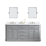 Water Creation | 72" Palace Collection Quartz Carrara Cashmere Grey Bathroom Vanity Set With Hardware And F2-0013 Faucets, Mirror in Polished Nickel (PVD) Finish | PA72QZ05CG-E18FX1305