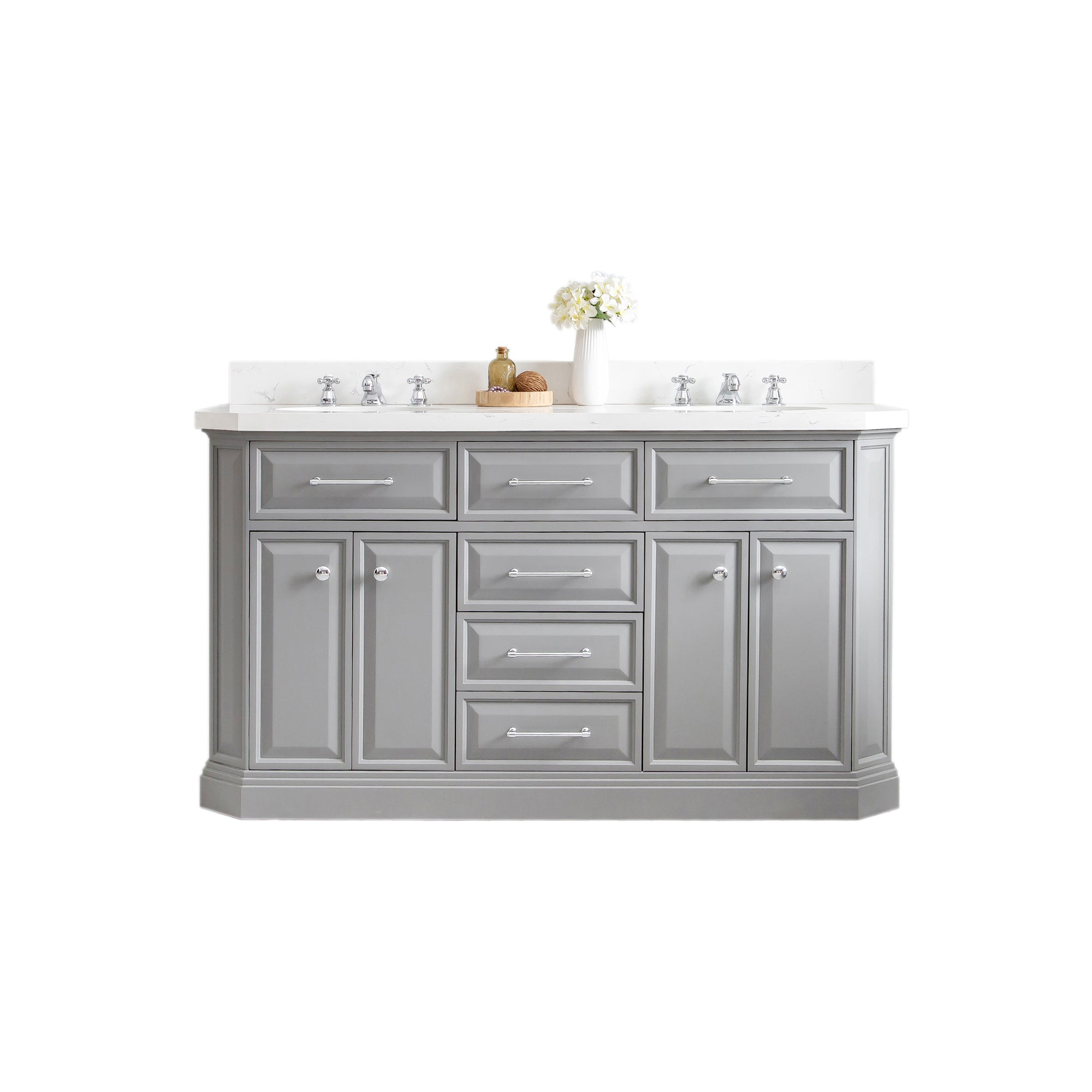 Water Creation | 60" Palace Collection Quartz Carrara Cashmere Grey Bathroom Vanity Set With Hardware in Chrome Finish | PA60QZ01CG-000000000