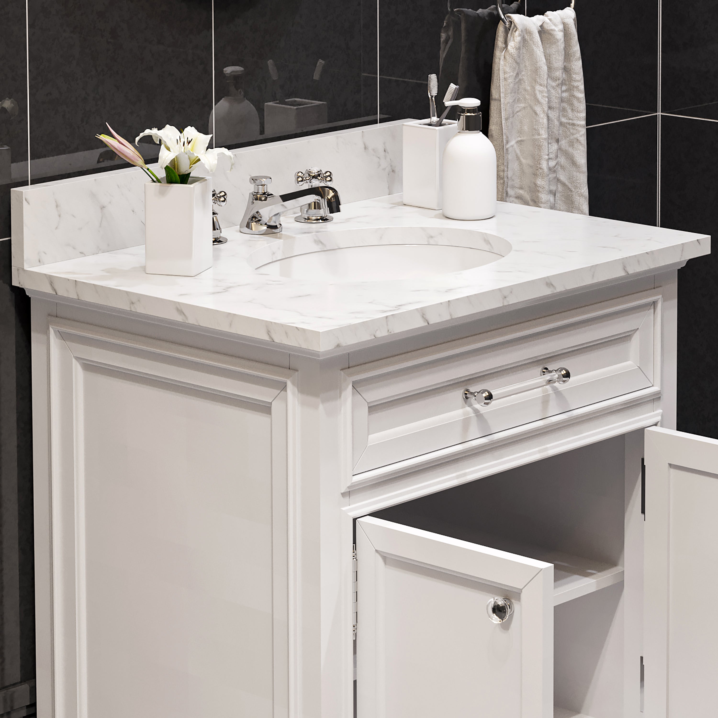 Water Creation | 30 Inch Pure White Single Sink Bathroom Vanity From The Derby Collection | DE30CW01PW-000000000