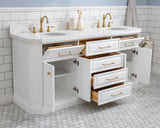 Water Creation | 72" Palace Collection Quartz Carrara Pure White Bathroom Vanity Set With Hardware And F2-0012 Faucets in Satin Gold Finish And Only Mirrors in Chrome Finish | PA72QZ06PW-E18TL1206