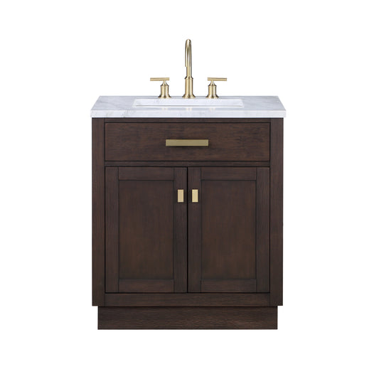 Water Creation | Chestnut 30 In. Single Sink Carrara White Marble Countertop Vanity In Brown Oak | CH30CW06BK-000000000