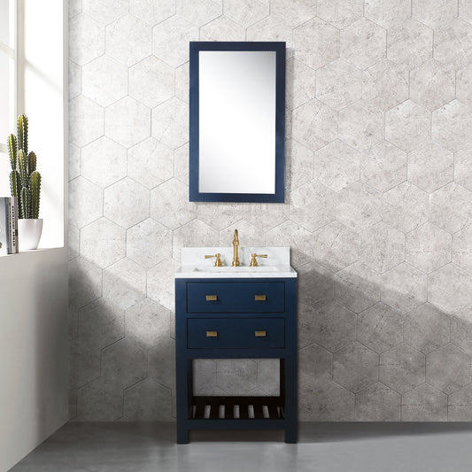 Water Creation | 24 Inch Monarch Blue Single Sink Bathroom Vanity With F2-0012 Satin Gold Faucet And Mirror From The Madalyn Collection | MA24CW06MB-R21TL1206