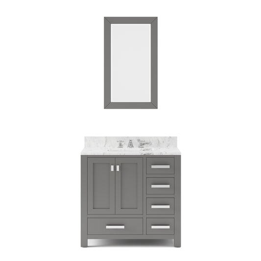 Water Creation | 36 Inch Wide Cashmere Grey Single Sink Bathroom Vanity With Matching Mirror And Faucet(s) From The Madison Collection | MS36CW01CG-R24BX0901