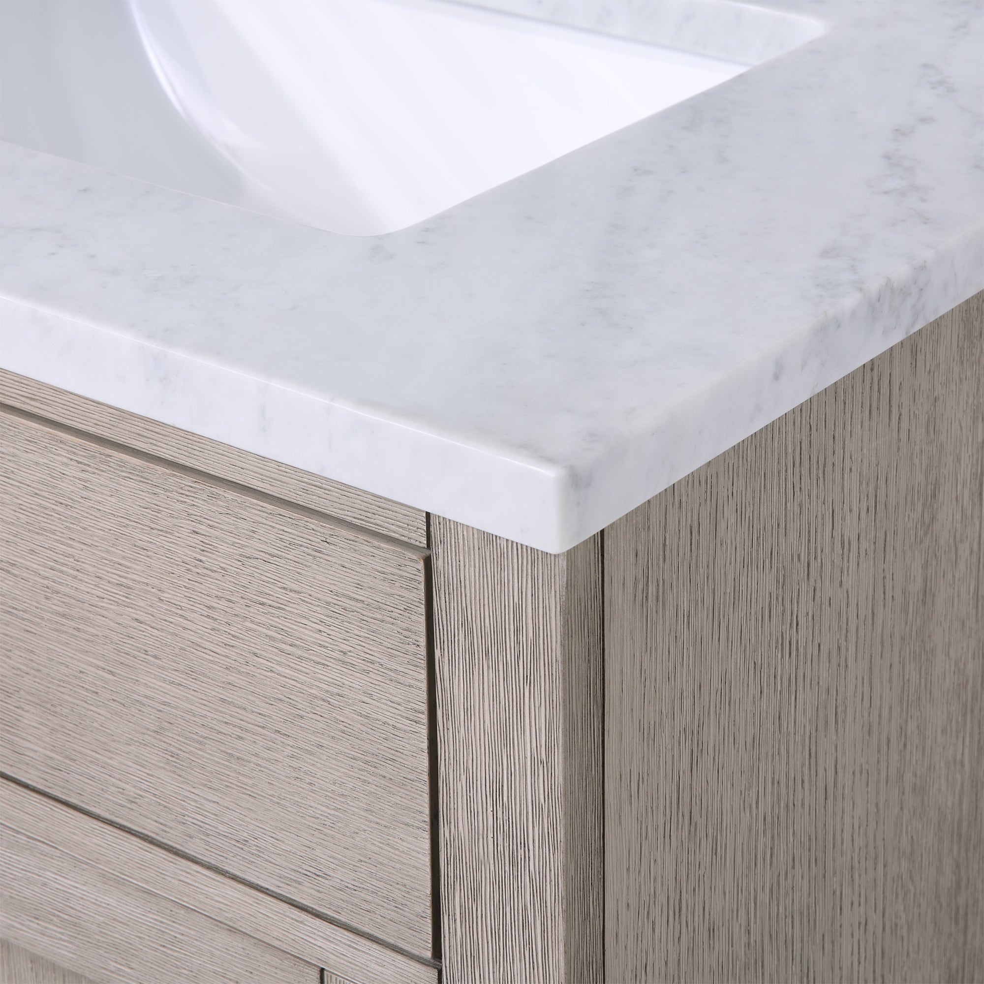 Water Creation | Chestnut 30 In. Single Sink Carrara White Marble Countertop Vanity In Grey Oak with Mirror | CH30CW03GK-R21000000