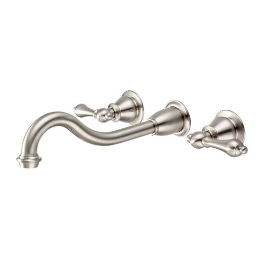 Water Creation | Elegant Spout Wall Mount Vessel/Lavatory Faucets in Brushed Nickel Finish With Metal Lever Handles Without Labels | F4-0001-02-AL
