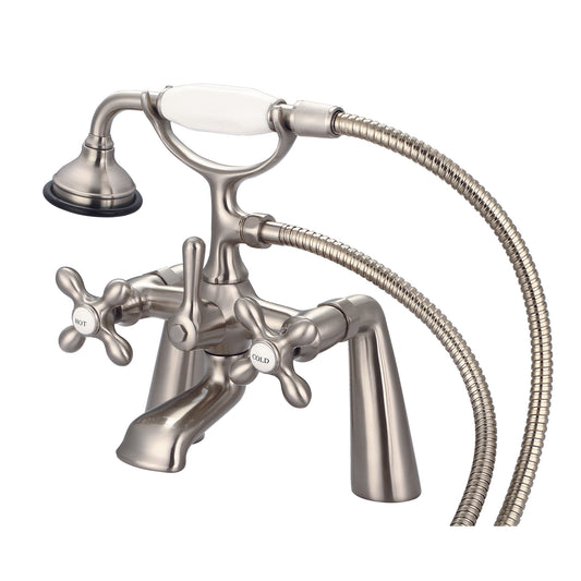 Water Creation | Vintage Classic 7 Inch Spread Deck Mount Tub Faucet With Handheld Shower in Brushed Nickel Finish With Metal Lever Handles, Hot And Cold Labels Included | F6-0003-02-AX