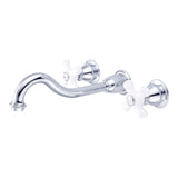 Water Creation | Elegant Spout Wall Mount Vessel/Lavatory Faucets in Chrome Finish With Porcelain Cross Handles, Hot And Cold Labels Included | F4-0001-01-PX