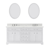 Water Creation | 72 Inch Pure White Double Sink Bathroom Vanity With Matching Framed Mirrors And Faucets From The Derby Collection | DE72CW01PW-O24BX0901