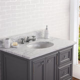 Water Creation | 36 Inch Wide Cashmere Grey Single Sink Carrara Marble Bathroom Vanity With Matching Mirror And Faucet(s) From The Derby Collection | DE36CW01CG-B24BX0901