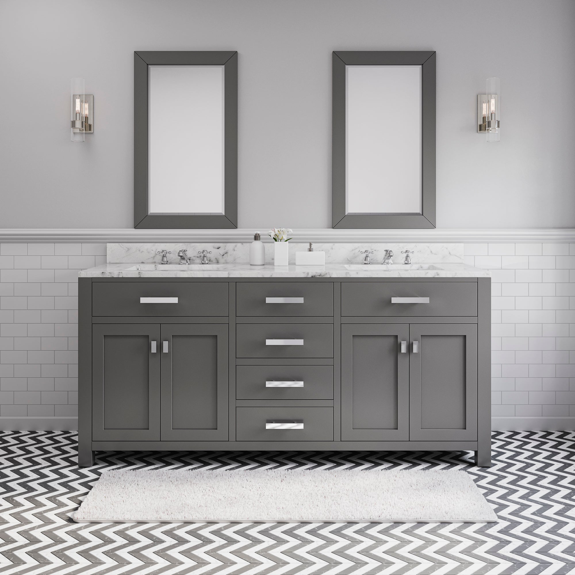 Water Creation | 72 Inch Cashmere Grey Double Sink Bathroom Vanity With 2 Matching Framed Mirrors From The Madison Collection | MS72CW01CG-R24000000