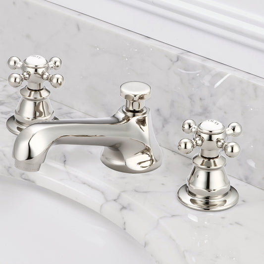 Water Creation | American 20th Century Classic Widespread Lavatory F2-0009 Faucets With Pop-Up Drain in Polished Nickel (PVD) Finish With Metal Cross Handles, Hot And Cold Labels Included | F2-0009-05-BX