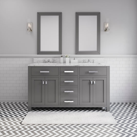 Water Creation | 60 Inch Cashmere Grey Double Sink Bathroom Vanity With 2 Matching Framed Mirrors And Faucets From The Madison Collection | MS60CW01CG-R21BX0901