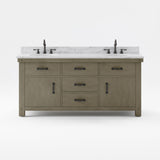 Water Creation | 72 Inch Grizzle Grey Double Sink Bathroom Vanity With Faucets With Carrara White Marble Counter Top From The ABERDEEN Collection | AB72CW03GG-000BX1203