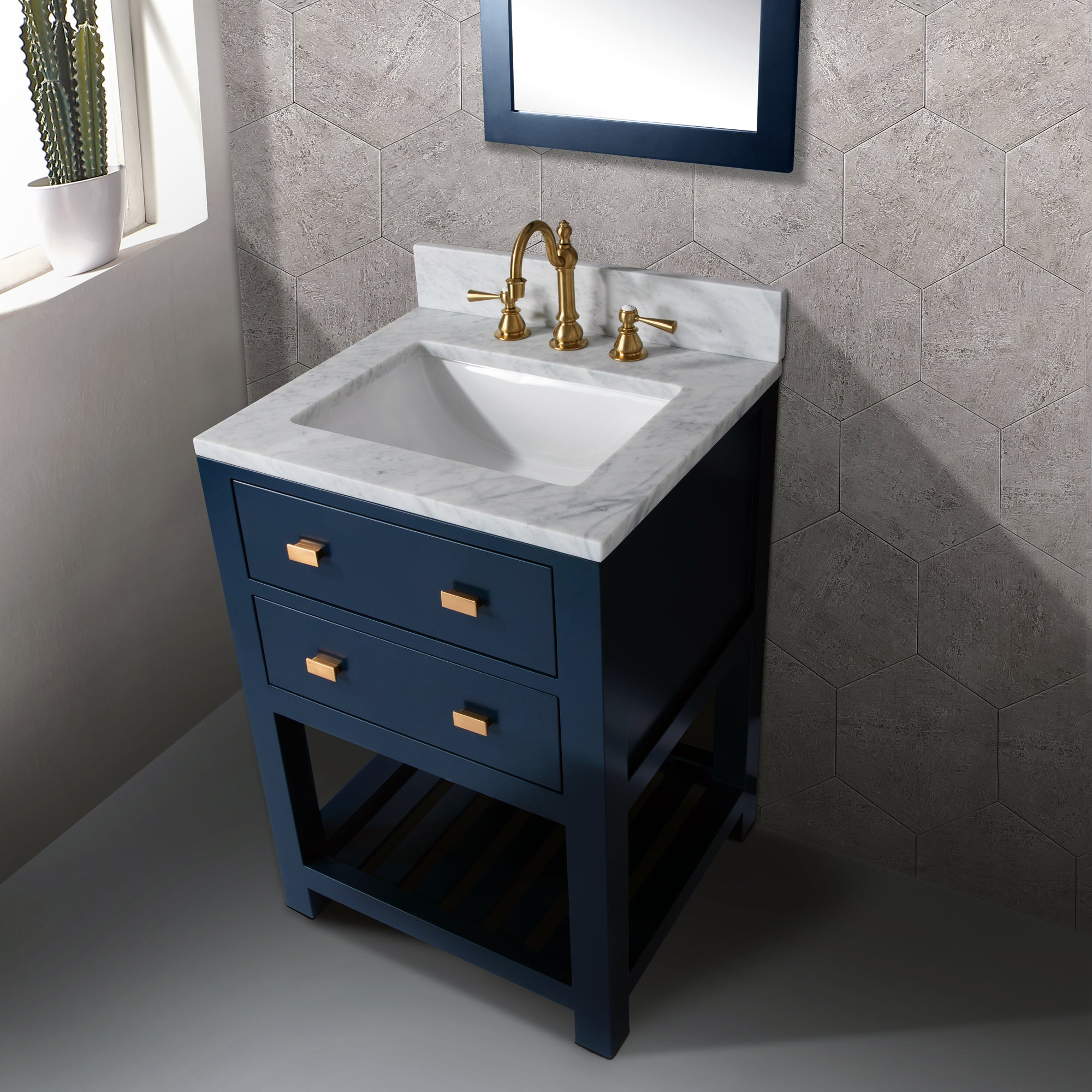 Water Creation | 24 Inch Monarch Blue Single Sink Bathroom Vanity With F2-0012 Satin Gold Faucet From The Madalyn Collection | MA24CW06MB-000TL1206