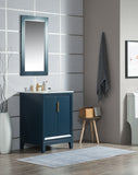 Water Creation | Elizabeth 24-Inch Single Sink Carrara White Marble Vanity In Monarch Blue With Matching Mirror(s) | EL24CW06MB-R21000000