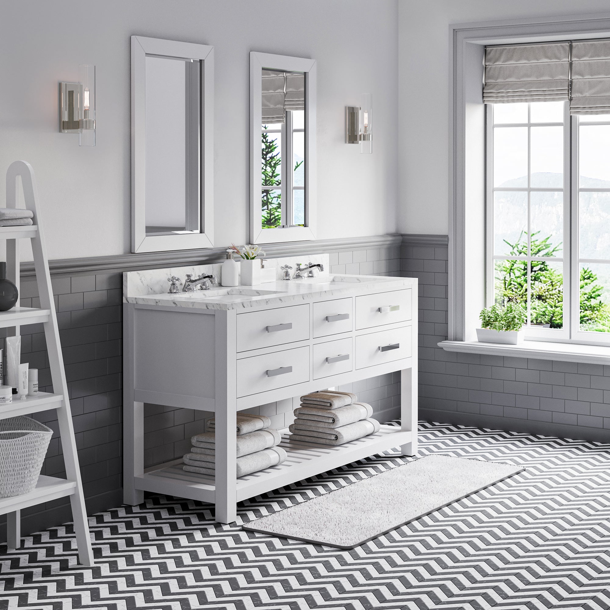 Water Creation | 60 Inch Pure White Double Sink Bathroom Vanity With 2 Matching Framed Mirrors From The Madalyn Collection | MA60CW01PW-R21000000