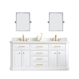 Water Creation | 72" Palace Collection Quartz Carrara Pure White Bathroom Vanity Set With Hardware And F2-0012 Faucets in Satin Gold Finish And Only Mirrors in Chrome Finish | PA72QZ06PW-E18TL1206