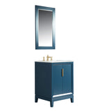 Water Creation | Elizabeth 24-Inch Single Sink Carrara White Marble Vanity In Monarch Blue With Matching Mirror(s) and F2-0013-06-FX Lavatory Faucet(s) | EL24CW06MB-R21FX1306