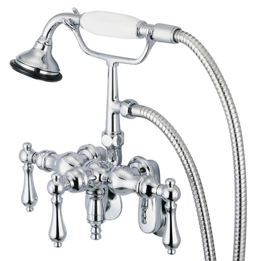 Water Creation | Vintage Classic Adjustable Center Wall Mount Tub Faucet With Down Spout, Swivel Wall Connector & Handheld Shower in Chrome Finish With Metal Lever Handles Without Labels | F6-0018-01-AL