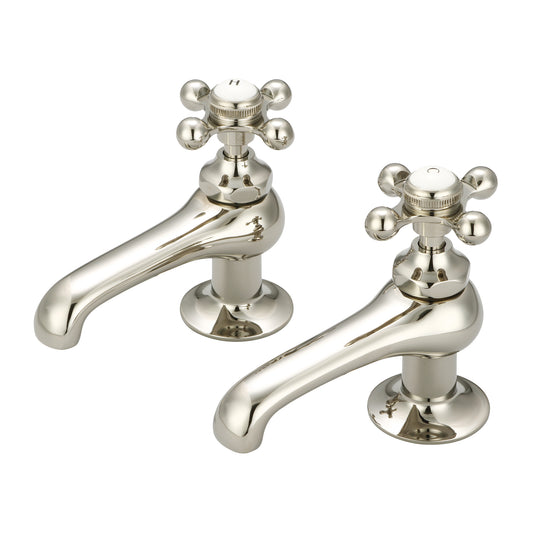 Water Creation | Vintage Classic Basin Cocks Lavatory Faucets in Polished Nickel (PVD) Finish With Metal Cross Handles, Hot And Cold Labels Included | F1-0003-05-DX
