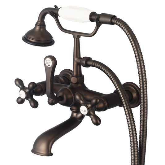 Water Creation | Vintage Classic 7 Inch Spread Wall Mount Tub Faucet With Straight Wall Connector & Handheld Shower in Oil-rubbed Bronze Finish Finish With Metal Lever Handles, Hot And Cold Labels Included | F6-0010-03-AX
