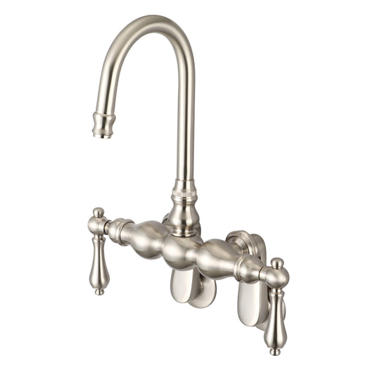 Water Creation | Vintage Classic Adjustable Spread Wall Mount Tub Faucet With Gooseneck Spout & Swivel Wall Connector in Brushed Nickel Finish With Metal Lever Handles Without Labels | F6-0015-02-AL