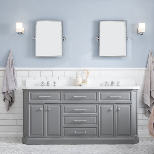 Water Creation | 72" Palace Collection Quartz Carrara Cashmere Grey Bathroom Vanity Set With Hardware And F2-0009 Faucets in Chrome Finish | PA72QZ01CG-000BX0901