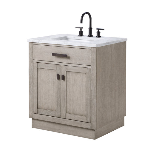 Water Creation | Chestnut 30 In. Single Sink Carrara White Marble Countertop Vanity In Grey Oak | CH30CW03GK-000000000