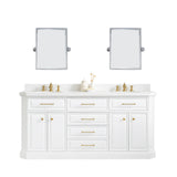 Water Creation | 72" Palace Collection Quartz Carrara Pure White Bathroom Vanity Set With Hardware in Satin Gold Finish And Only Mirrors in Chrome Finish | PA72QZ06PW-E18000000