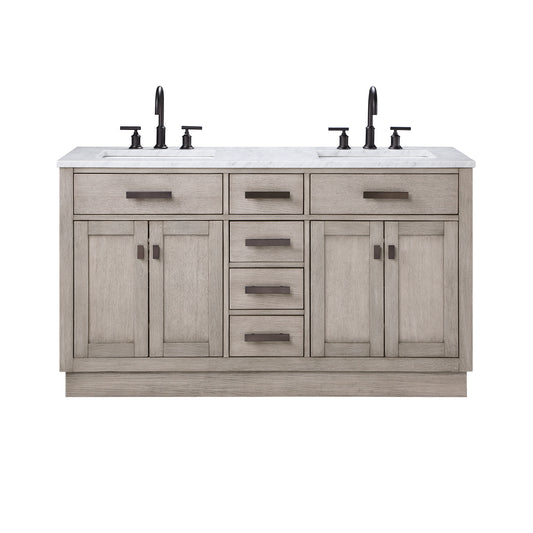 Water Creation | Chestnut 60 In. Double Sink Carrara White Marble Countertop Vanity In Grey Oak | CH60CW03GK-000000000