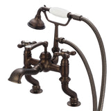 Water Creation | Vintage Classic Adjustable Center Deck Mount Tub Faucet With Handheld Shower in Oil-rubbed Bronze Finish Finish With Metal Lever Handles, Hot And Cold Labels Included | F6-0004-03-AX