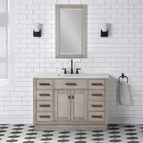 Water Creation | Chestnut 48 In. Single Sink Carrara White Marble Countertop Vanity In Grey Oak with Grooseneck Faucet | CH48CW03GK-000BL1403
